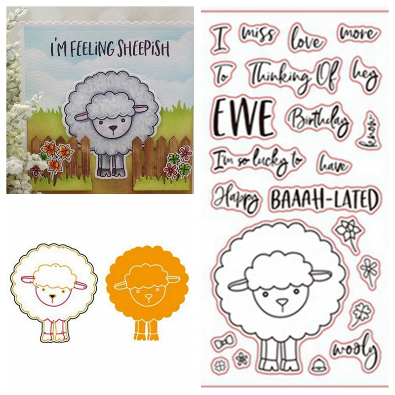 

4x8in Cute Sheep Stamp Match Metal Cutting Dies Stencil For DIY Scrapbooking Decorative Handcraft Embossing Cutting Template