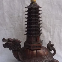 Bi002380 1" Китайский Бронзовый Фэншуй Богатство Дракон Черепаха Ступа Статуя Набор Скульптура