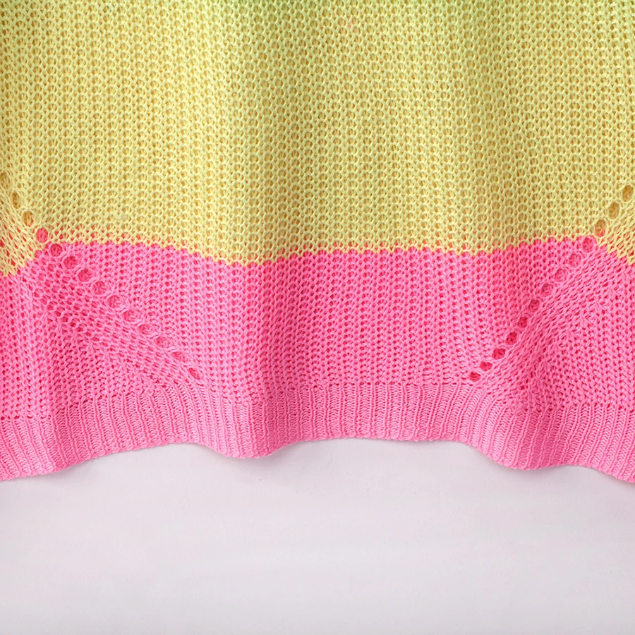 Женский осенний свитер в полоску, Радужный вязаный свитер с круглым вырезом и длинным рукавом, свободные женские свитера в Корейском стиле, женские пуловеры, топы VD30871