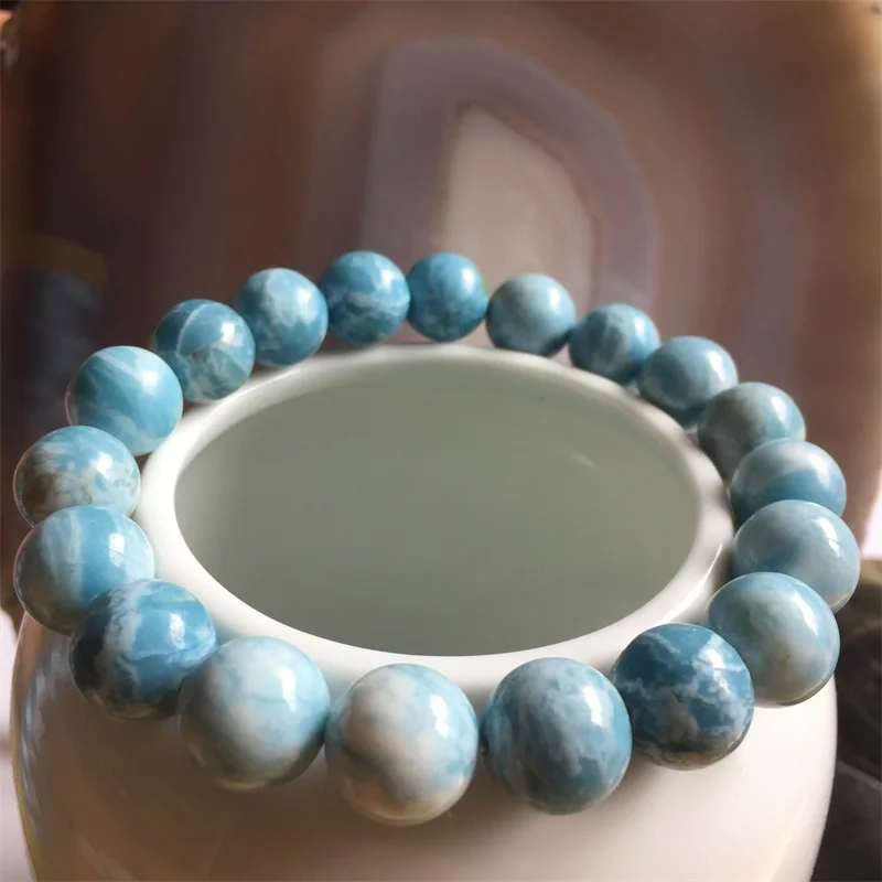 

Genuine Gemstone Undyed Larimar Ocean Sea Stone Bracelet 6/8/10/12MM Marine Natural Stone Bead Healing Power Energy Jewelry