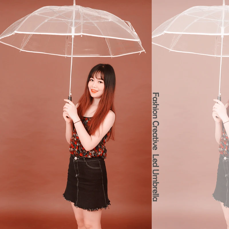 8 Rib Light up Blade Runner Style Changing Color LED Umbrella With Flashlight Transparent Handle Straight Umbrella Parasol