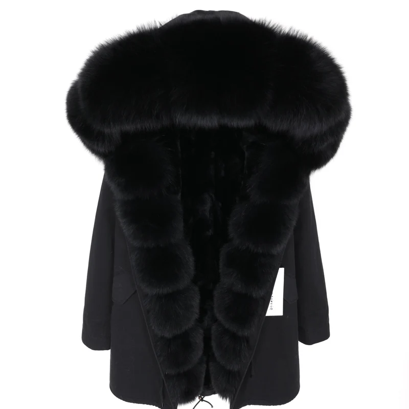 Maomaokong, зимняя модная женская одежда, Лисий мех, большой меховой воротник, меховое пальто, съемная подкладка из кроличьей шерсти, модное меховое пальто для парка - Цвет: 3