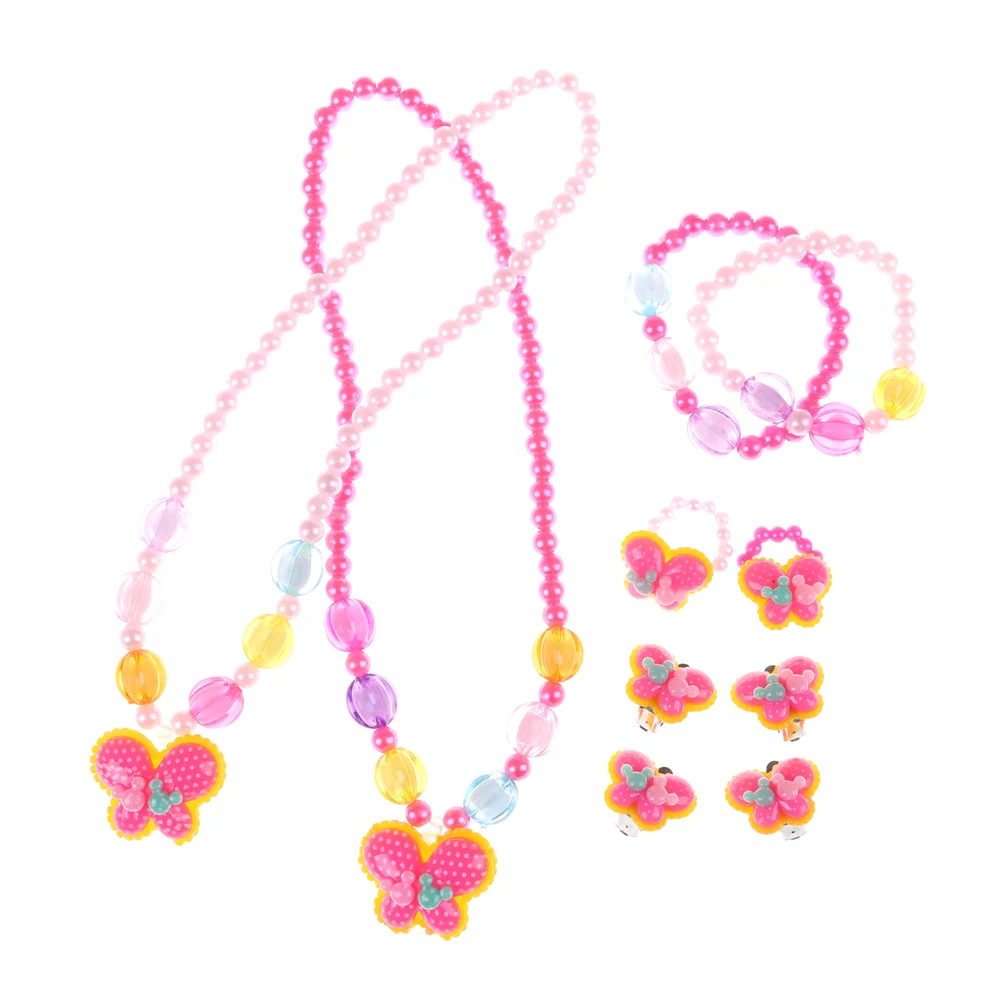 1 Set Candy Beads Resin Plastic Kids Jewelry Set for Children Butterfly Pendants Necklace Bracelet Ring Earrings Baby Jewelry