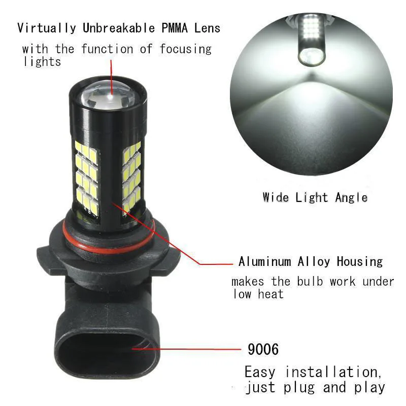 2pcs/set 9006 HB4 2835 42SMD LED Canbus Error Free Fog Light Bulb 6500K White