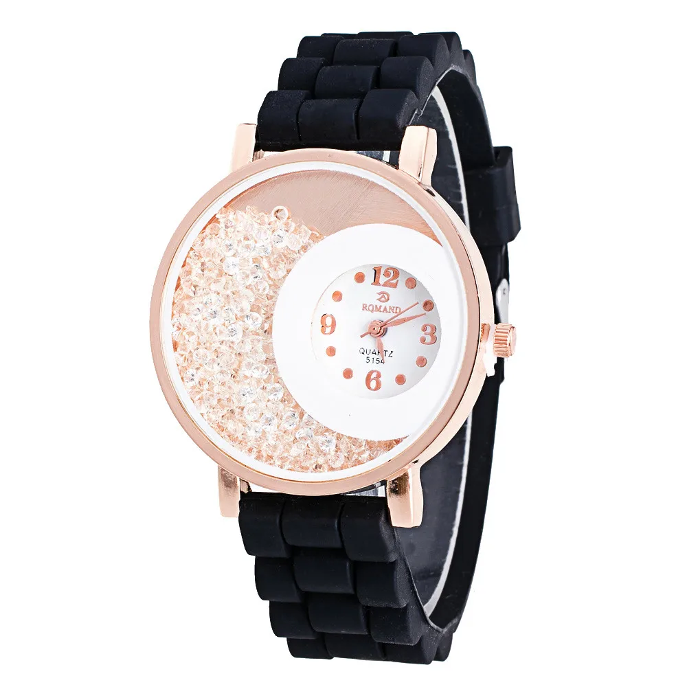 Новые модные женские часы geneva часы люксовый бренд силиконовый зыбучий песок Стразы кварцевые часы-браслет relojes hombre