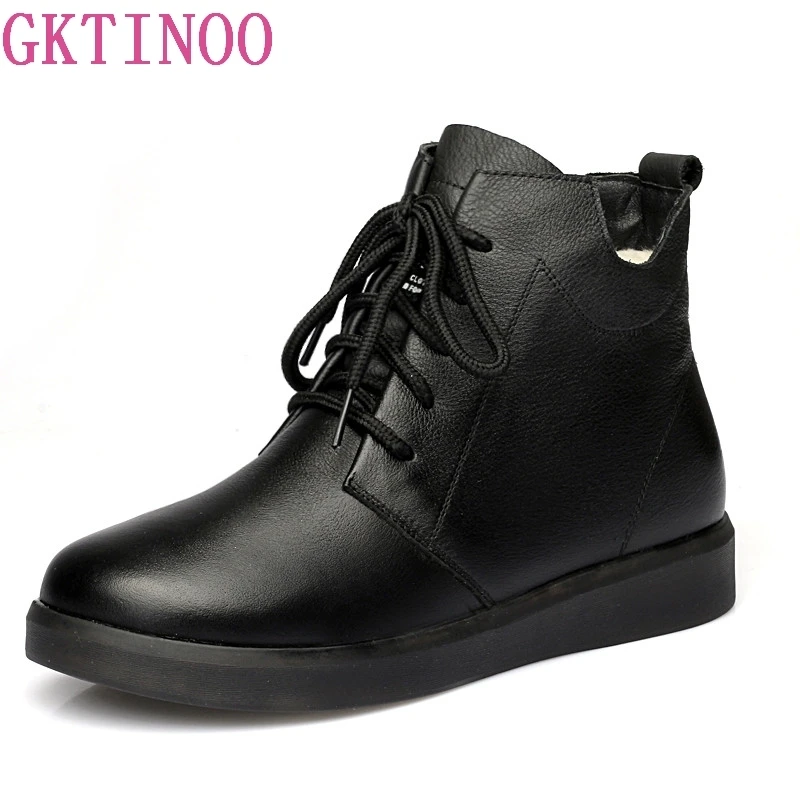 

GKTINOO Women's Boots Genuine Leather Ankle Boot Wool Warm Winter Boot Boots For Women Flat Fashion Lace up Ladies Shoes