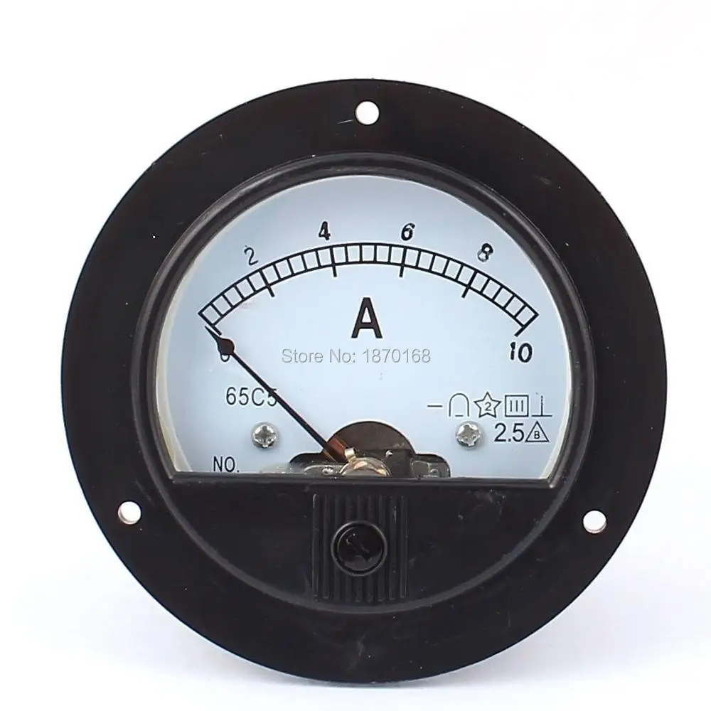 65C5 DC 0 10A Round Panel Meter Gauge Current Analogue Analog Ammeter