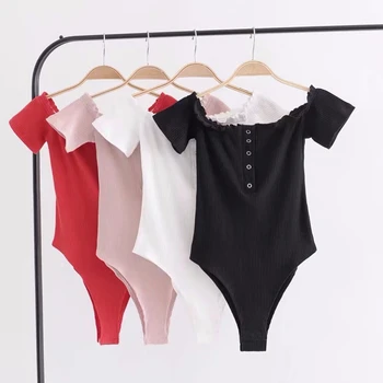 

Women's Short Sleeves Off Shoulder Stretchy Bodysuit Bodycon Tops Slash Neck Sexy Bodysuits Women Overalls Jumpsuits