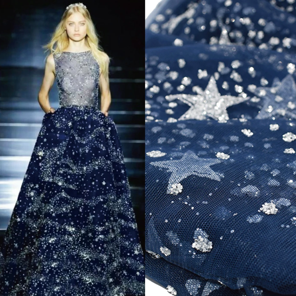 Серебряные звезды блестки материал свадебные кружева ткань пайетки