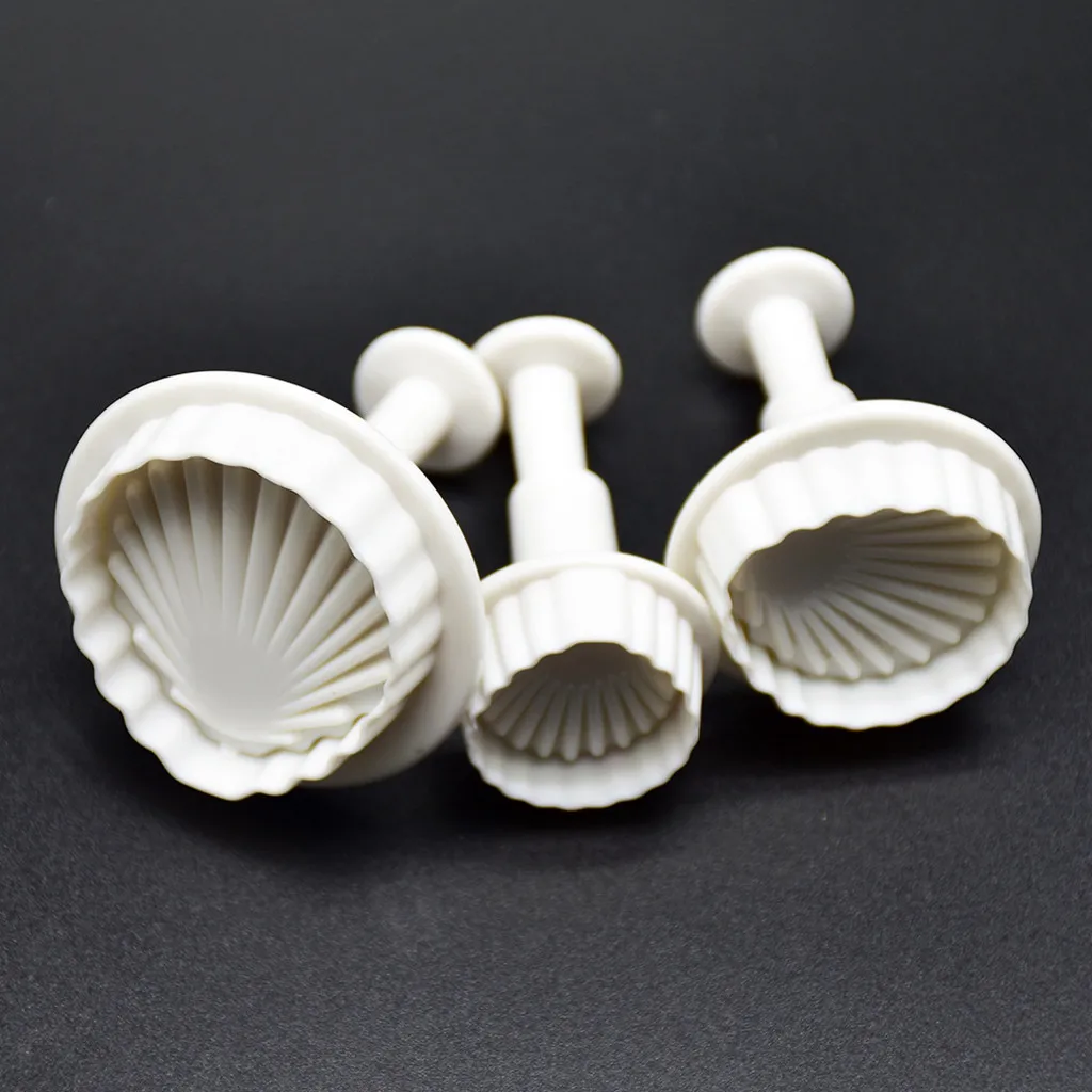 

SAFEBET Eco-Friendly 3Pcs Shell Shape Cookies Fondant Plastic Molds Cutter Cake Embosser Mold Circular Oven Use 3.12
