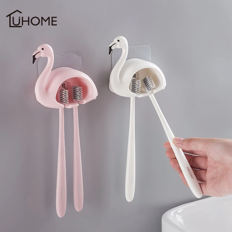 

Cartoon Flamingo Toothbrush Holder Cute Toothbrush Adhesive Wall Holder Organizer Waterproof Home Bathroom Accessories