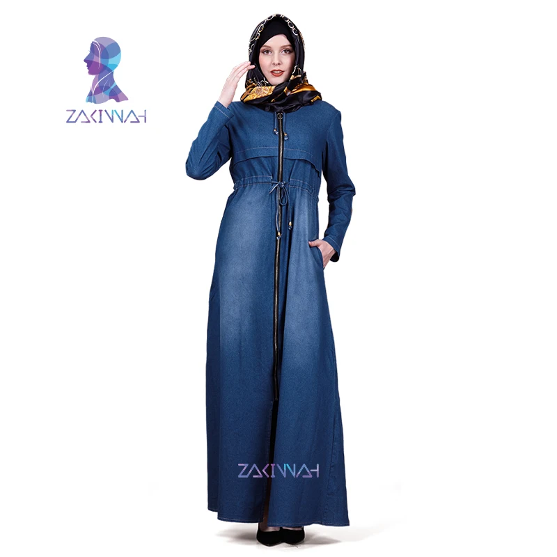 ZK013 модный джинсовый Кафтан Абая Дубай Ислам Мусульманское Платье для женщин