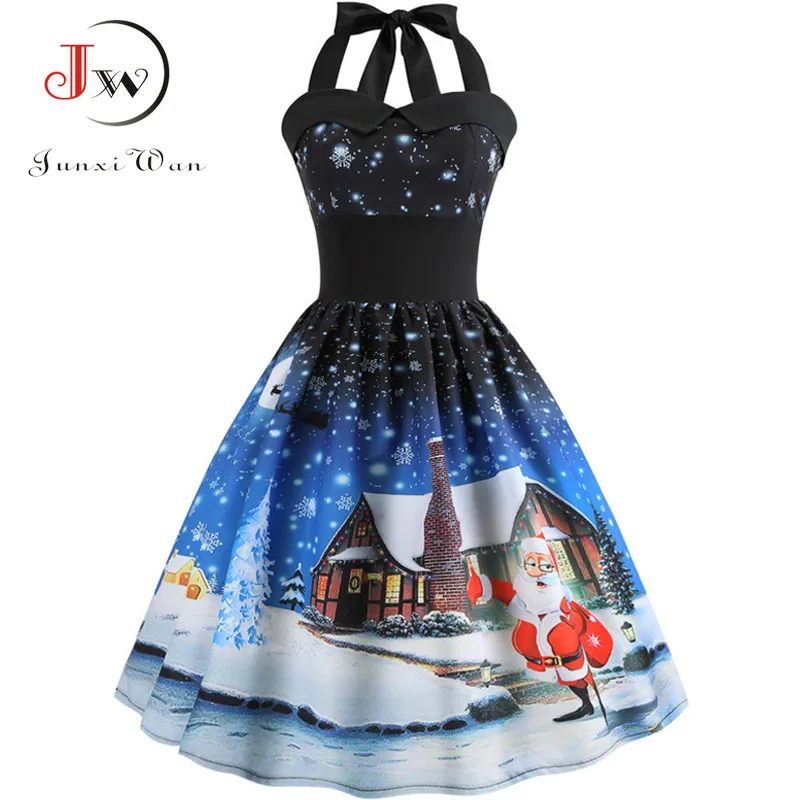 Новое летнее женское платье с принтом на бретельках, винтажные платья размера плюс, рождественское вечернее платье со снежинками, рокабилли, Свинг, миди, Vestidos - Цвет: 006