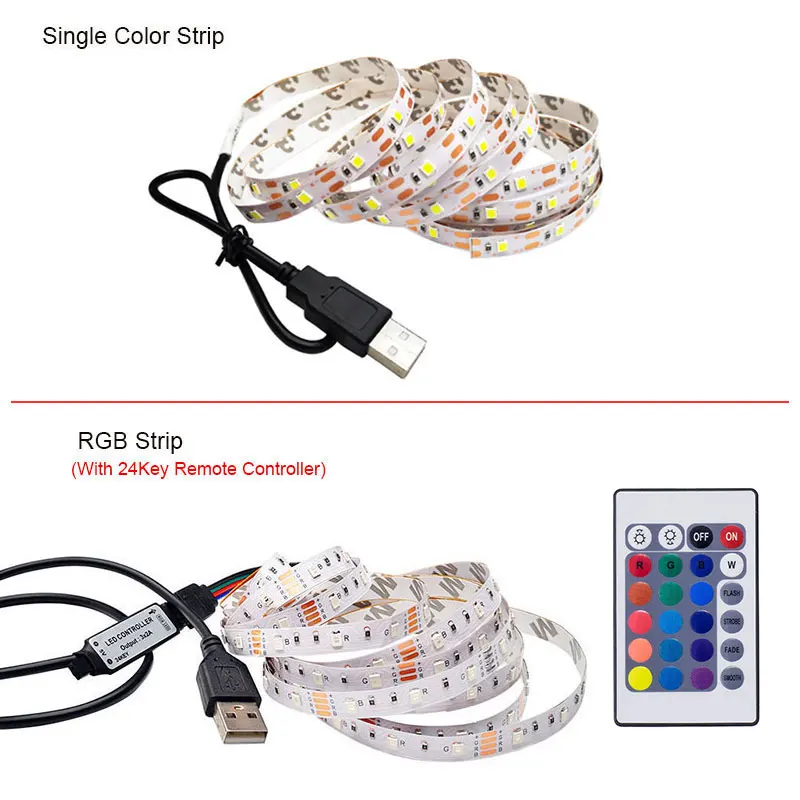 5 в USB 5 м Светодиодная лента RGB светильник SMD2835 теплый белый кабель ledstrip лампа Декор для телевизора подсветка Рождество не водонепроницаемый