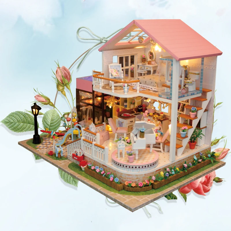 DIY Doll House Miniature Wooden Princess Dollhouse Toys Christmas Furniture Q1F5 DIY Doll House Miniature Wooden Princess Dollhouse Toys Christmas Furniture Q1F5