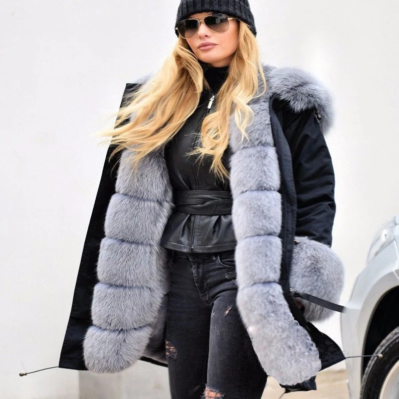 Roiii Winter 2018 Long Warm Parka Jacket Military Female Work Wind-Resistant Thicken Faux Fur Hood Casual Women Fashion Overcoat Coats