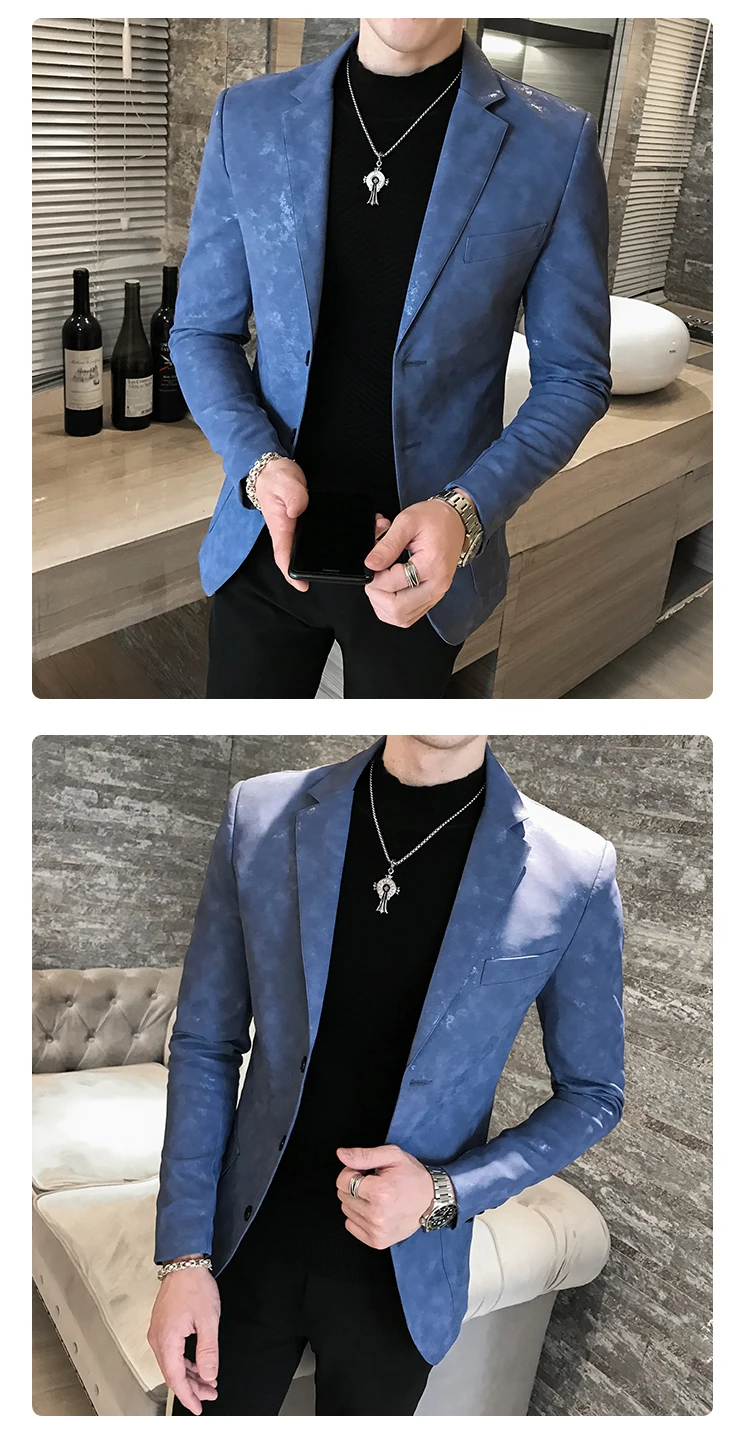 Модные спортивные пиджаки для выпускного для мужчин бизнес осень Terno Masculino корейский Костюм зауженное пальто впору Мужской Блейзер Куртка из искусственной кожи