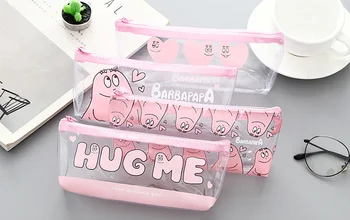 

Lovely pink translucent pvc Pencil case Waterproof Stationery Storage Organizer Bag School Office Supply Escolar