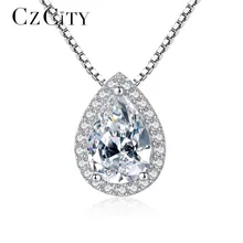 CZCITY Brand Luxury Cubic Zirconia Women Chain Silver Pendant Necklace for Women Classic CZ Water Drop Type Statement Necklace