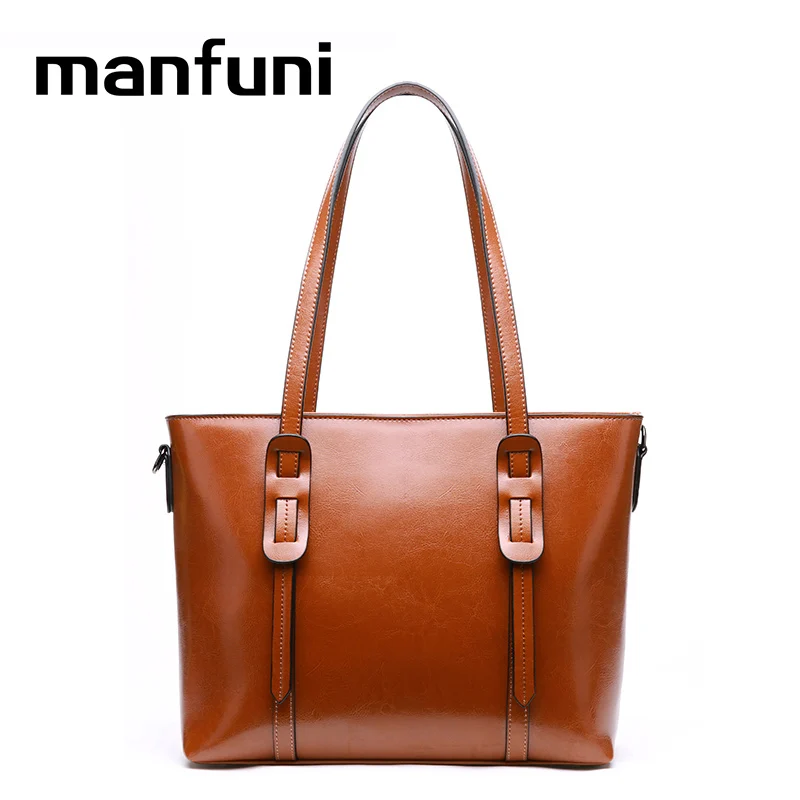 MANFUNI Genuine Leather Retro Vintage Bag Integrated solid color bags