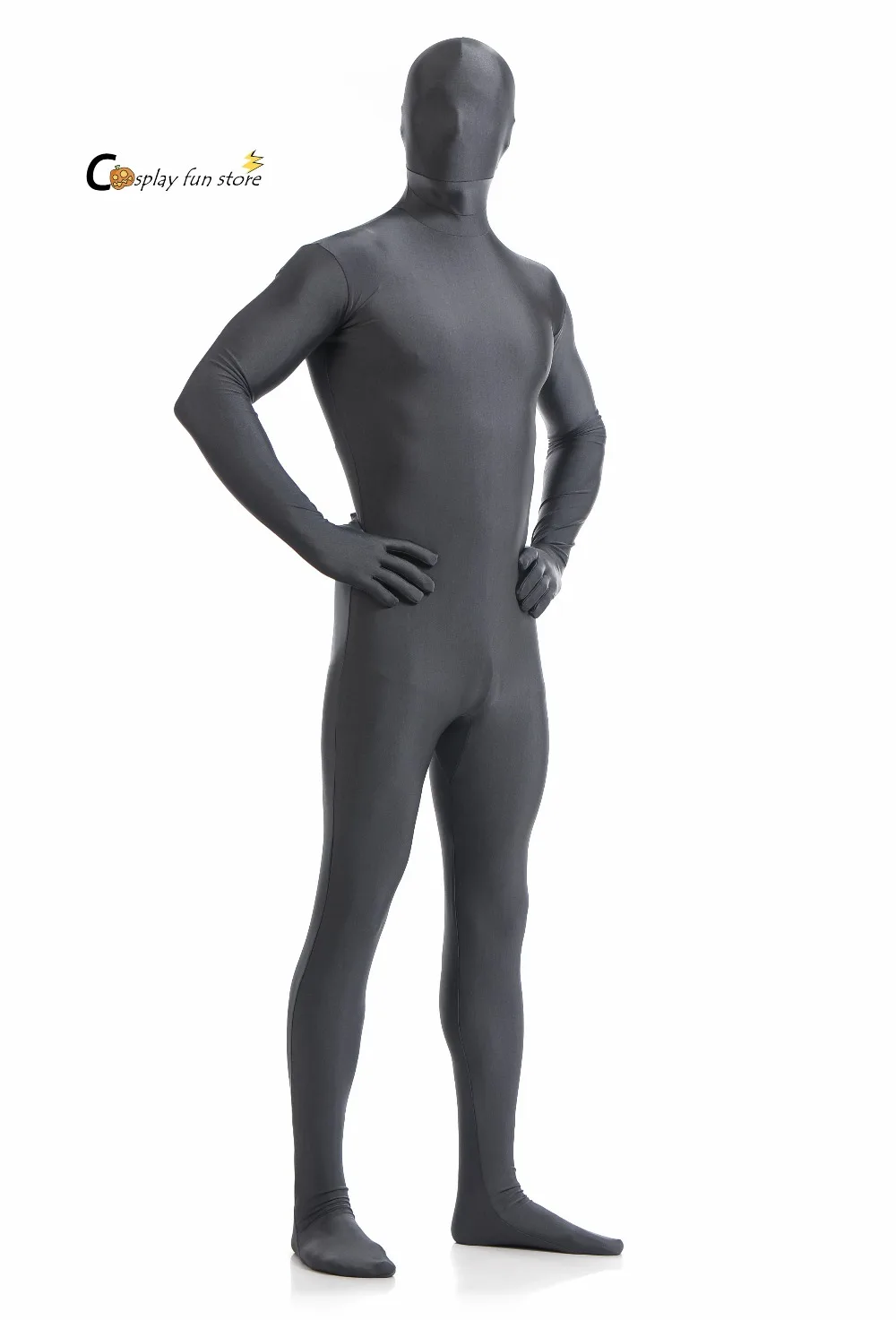 Cosplay&ware Custom Adult Full Body Spandex Lycra Zentai Suit Sliver Black Tight Suits Pure Color Halloween Party Unitard -Zentai shop online