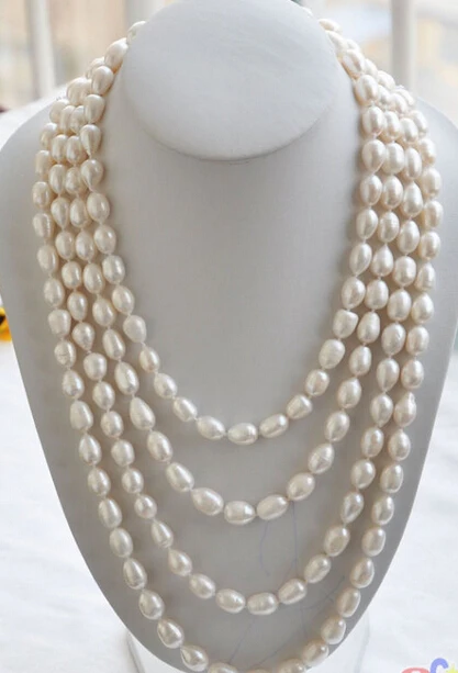 

Free Shipping ***Hot sale >>>>Long 100" 11-12mm white rice FRESHWATER CULTURED pearl necklace