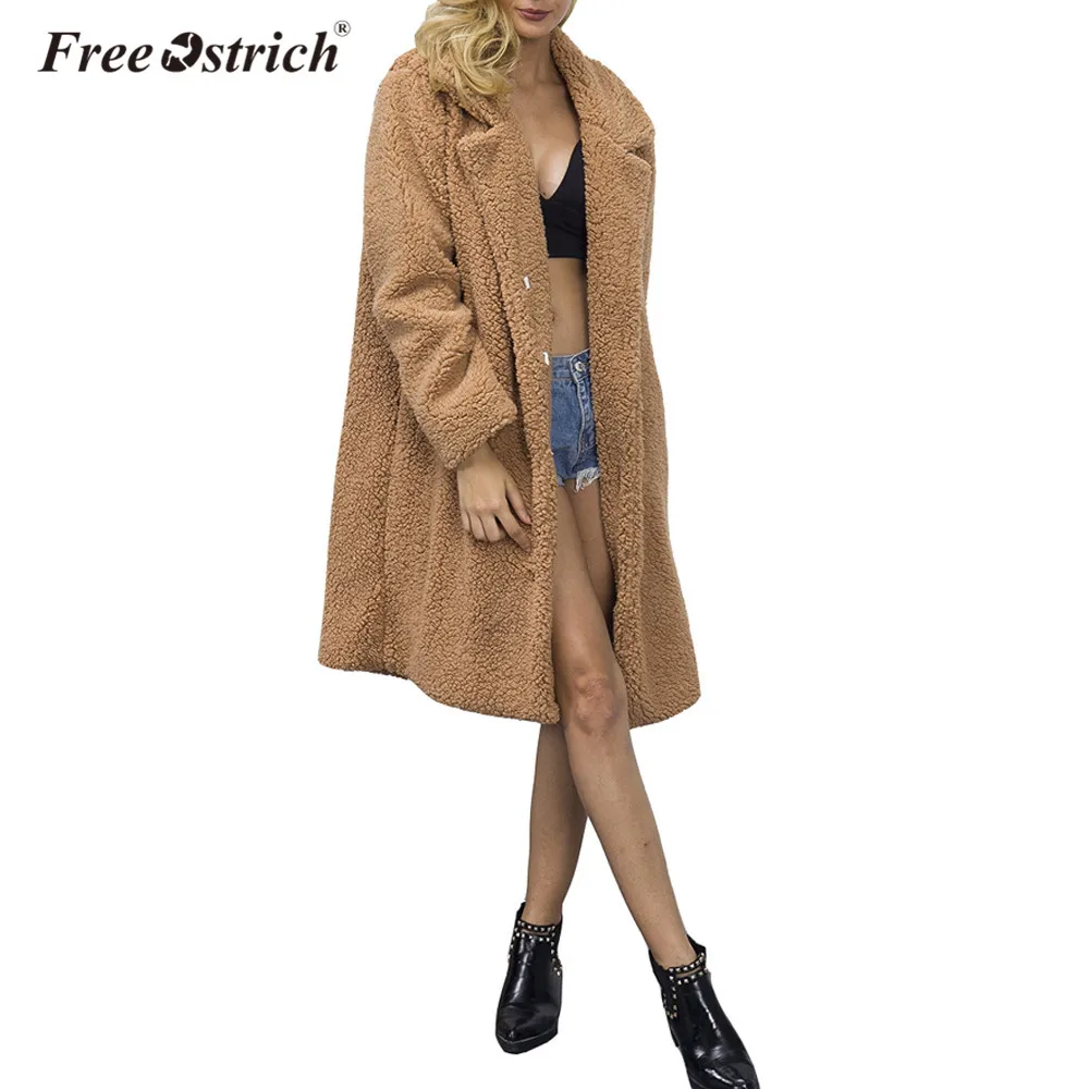 Страусиные пальто для женщин полушерстяные парки размера плюс полный рукав зимнее теплое длинное пальто для женщин Повседневное Abrigo Mujer L0740