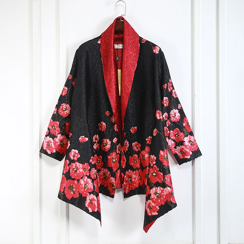 

High grade Reversible Fashion Women jacket Silky Cardigan Jacket elegant Floral jacket classical design outwear Free shipping