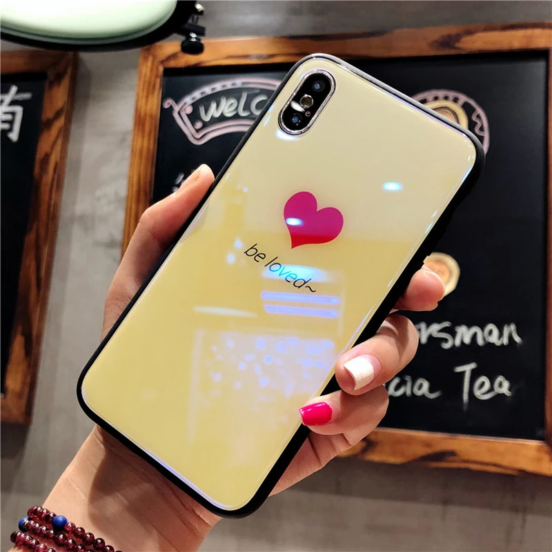 Роскошный чехол из закаленного стекла Love Heart для iPhone XS MAX 6 5 &quot милый защитный