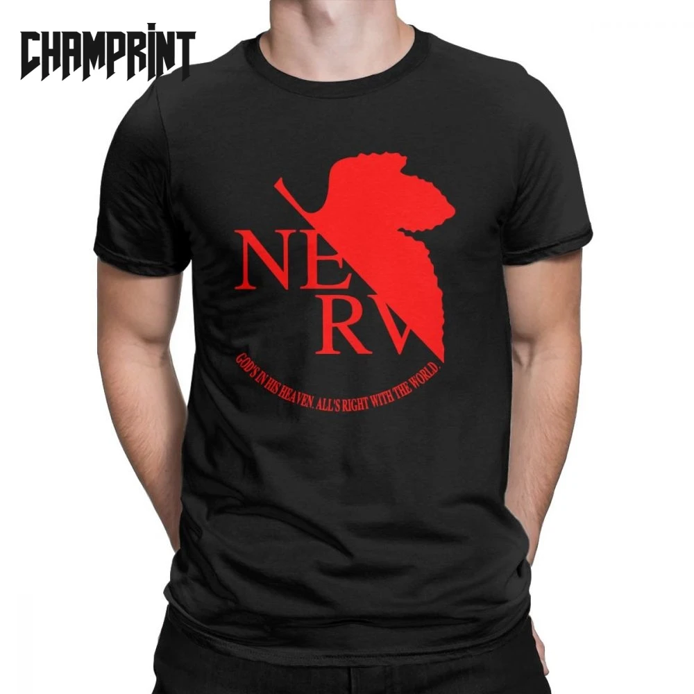 

Novelty Nerv Logo Neon Genesis Evangelion T-Shirt for Men Crewneck Pure Cotton T Shirts Short Sleeve Tees Plus Size Clothes