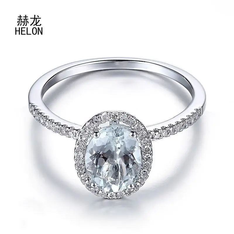 Certified Oval Aquamarine Gemstone Rings Solid 10K White Gold Engagement Diamonds Rings For Women Wedding Trendy Fine Jewelry