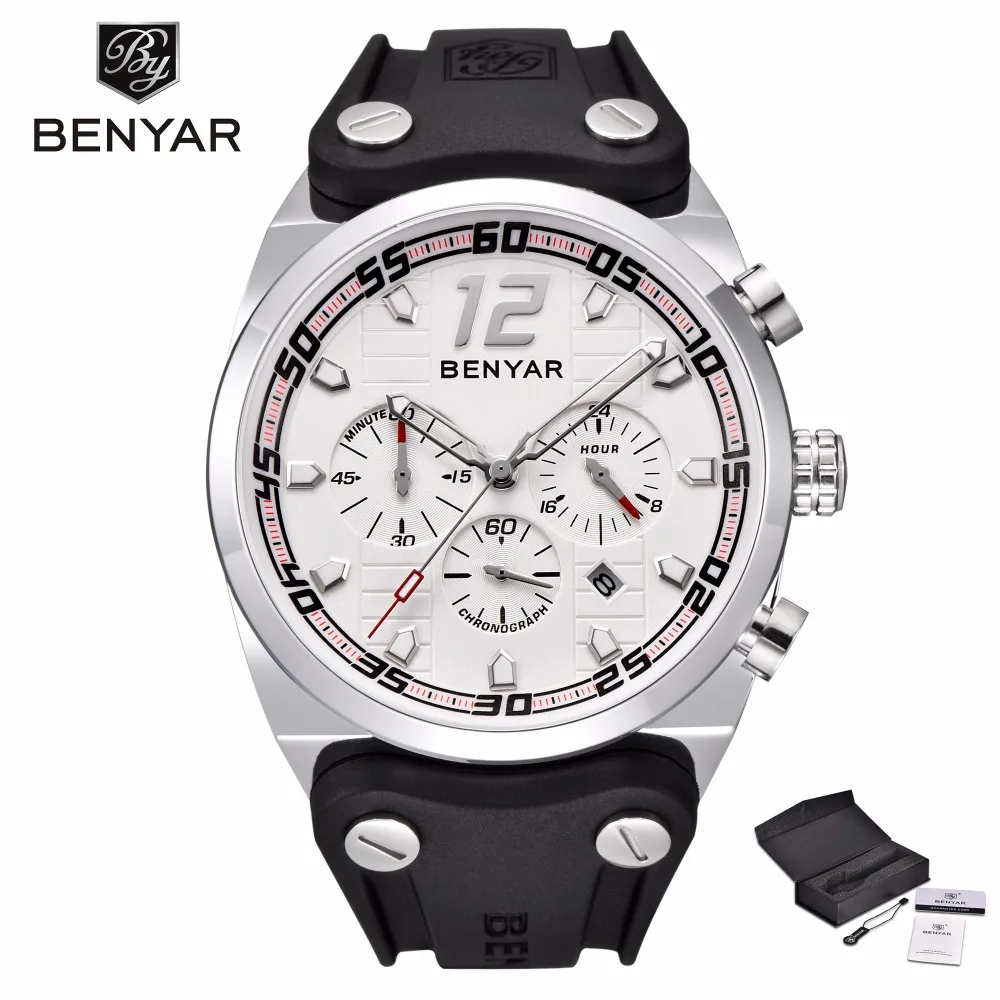 

BENYAR Big Dial Silicone Sport Watch Men Military Waterproof Chronograph Mens Watches Top Brand Luxury Male Clock relojes hombre