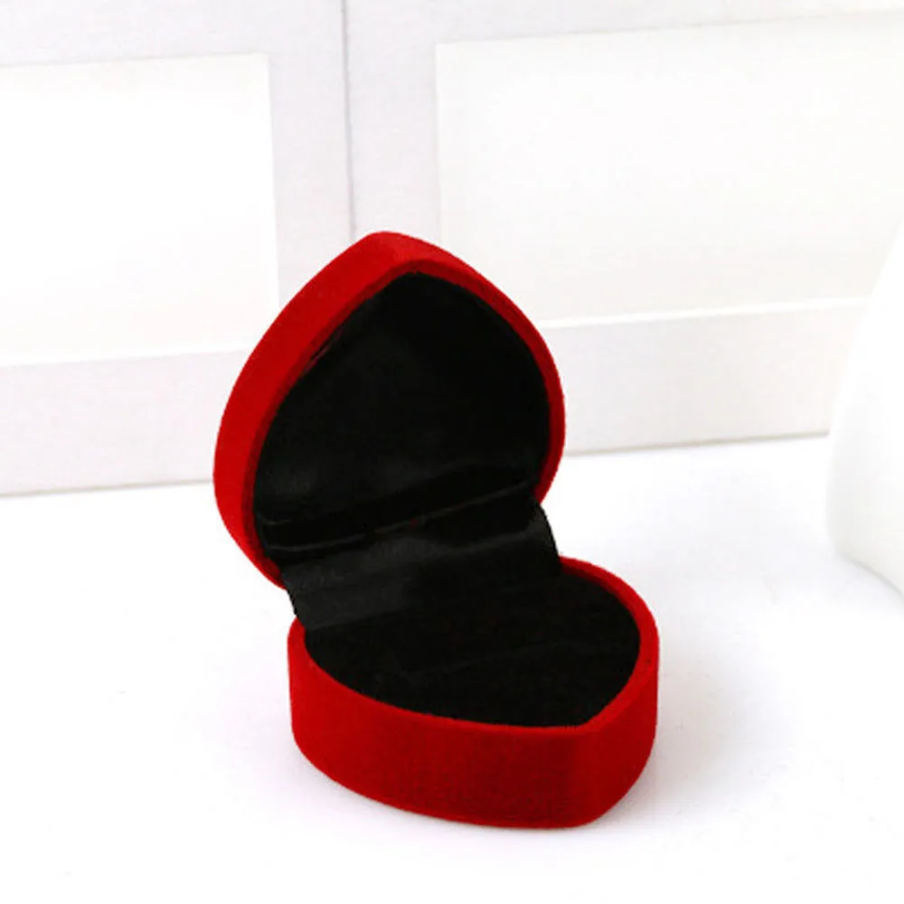 1 шт. красный кристалл в форме сердца романтическая бархатная коробочка для обручальных колец День Святого Валентина подарочные коробки для колец шкатулка для ювелирных изделий - Цвет: black