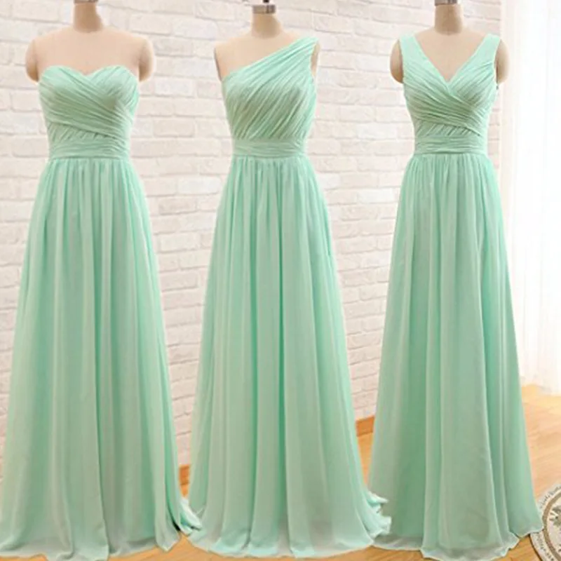 Holievery Mint Green Chiffon A Line Bridesmaid Dresses
