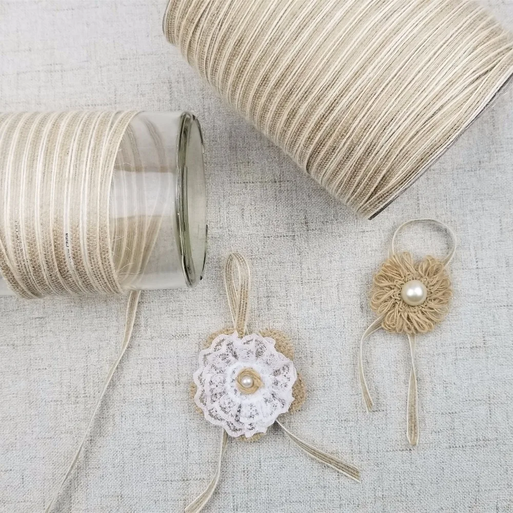 

Natural Silk Hemp Ribbon with White Line Trims Tape Roll Vintage Rustic Wedding Decoration Party Supplies 10M