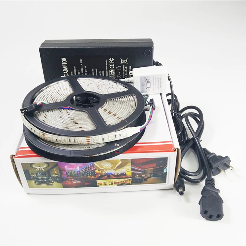 10m 12V RGB 5050 IP60 led strip with controller and AD adapter set
