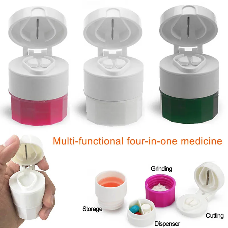 

1 Pcs 4 Layer Pill Box Tablets Cutter Grinder Splitter Divider Pill Box Storage Case Health99