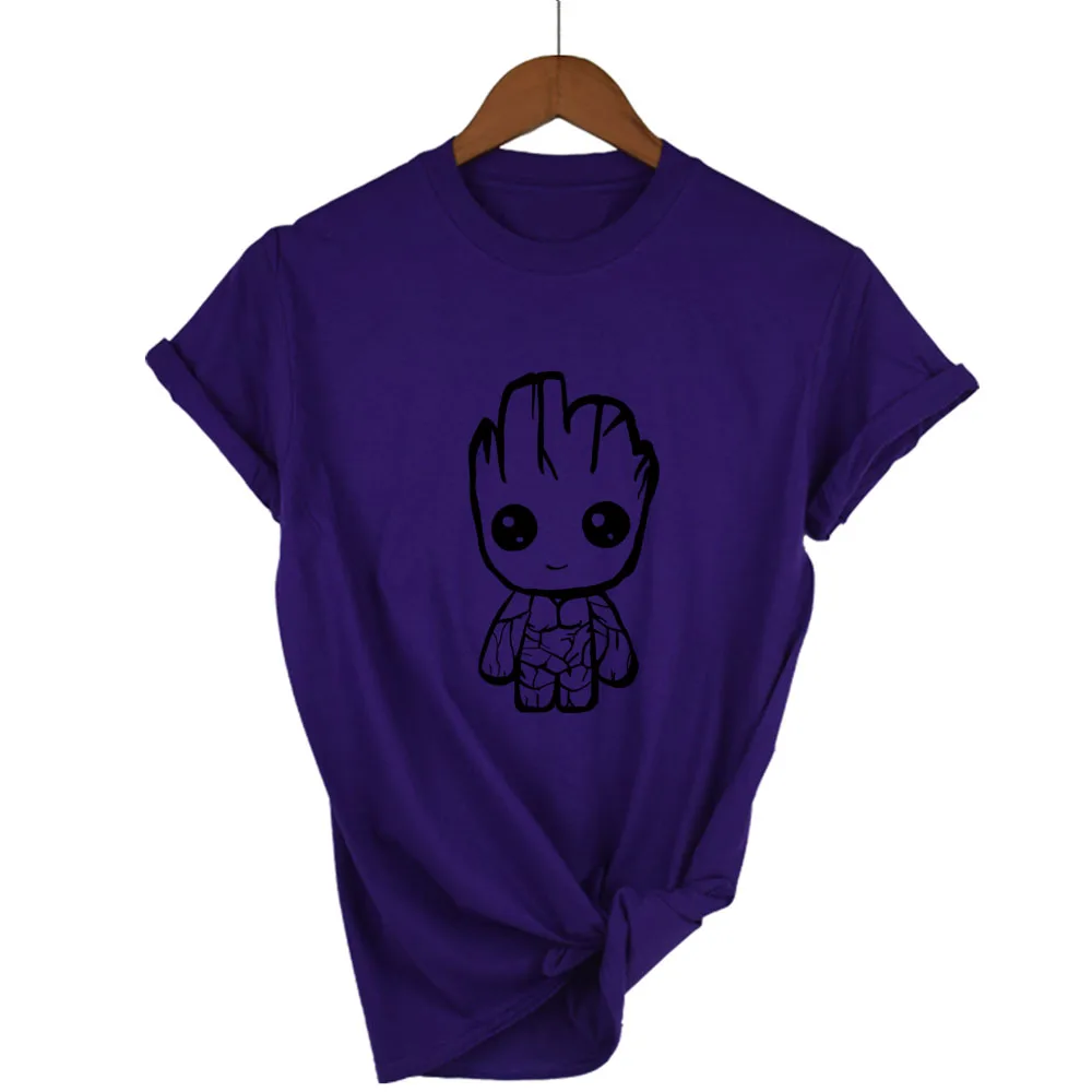 Новинка, Забавный Дизайн kawaii Groot, футболка из хлопка, женская модная футболка с коротким рукавом, хипстерская популярная футболка с круглым вырезом