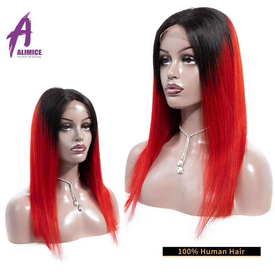 Alimice 180% Colored PinkBlondeRedBlueOrange Wigs Short Ombre Lace Front Human Hair Wigs Remy Brazilian Straight Hair Wig  (13)