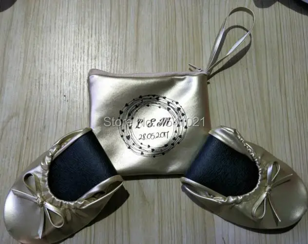 

2017 best gift wedding soft gold foldable ballerina shoes with customer logo printed