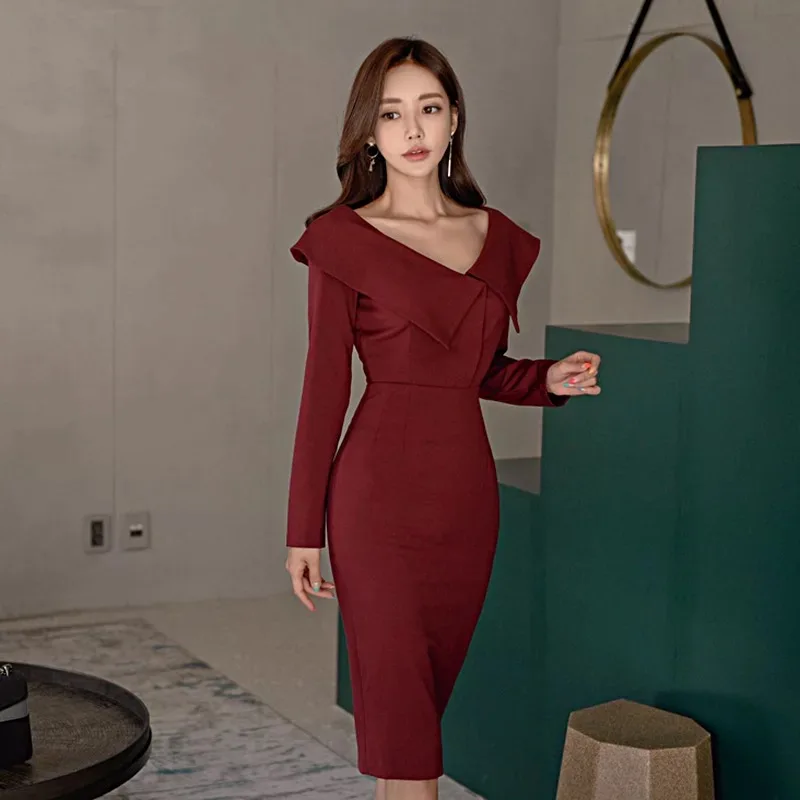 

Fashion women v-neck simple work style OL dress new arrival temperament solid comfortable elegant girls formal pencil dress