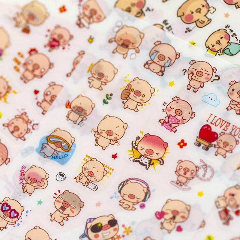 6 Pcs Bag New Cute animal pig font b pet b font child paper sticker package