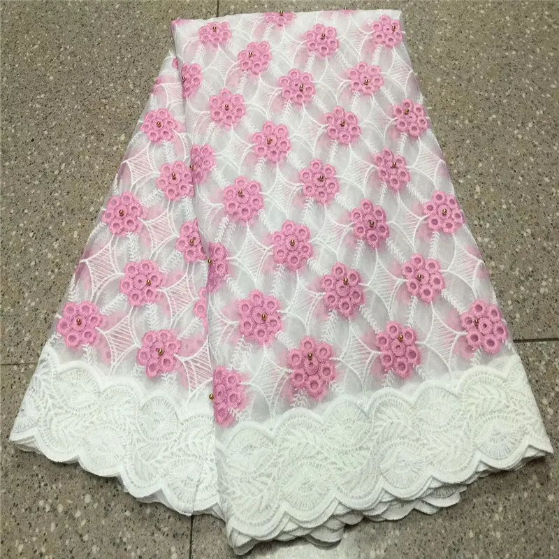 

Latest African Lace Fabric With Stones White Pink High Quality Milk Silk Lace Material Cheap French Nigerian Lace Fabric