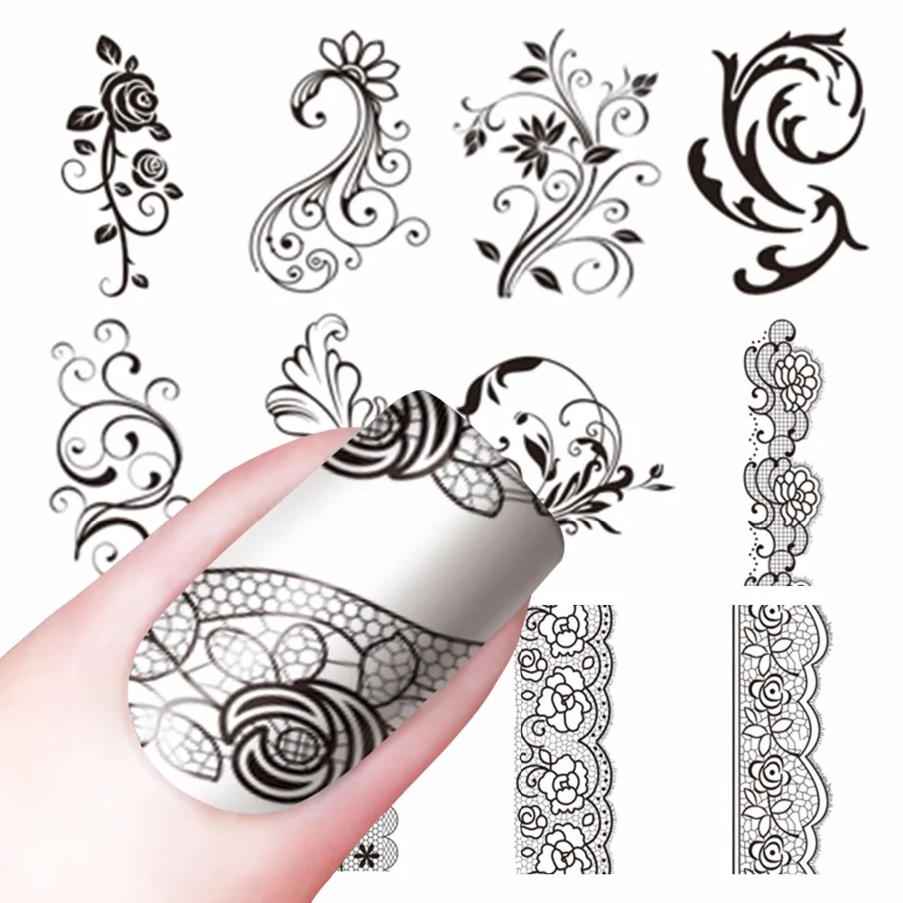 

NEW Arrival Water Decals Transfer Stickers Nail Art Stickers Charm DIY Lace Flower Designs Fashion Accessories