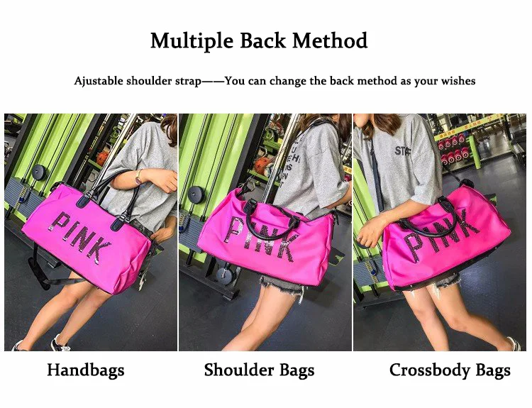 WOBAG Мужская черная Дорожная сумка, модная розовая сумка на плечо с блестками, женская сумка, женская переносная сумка на выходные, водонепроницаемая сумка для стирки