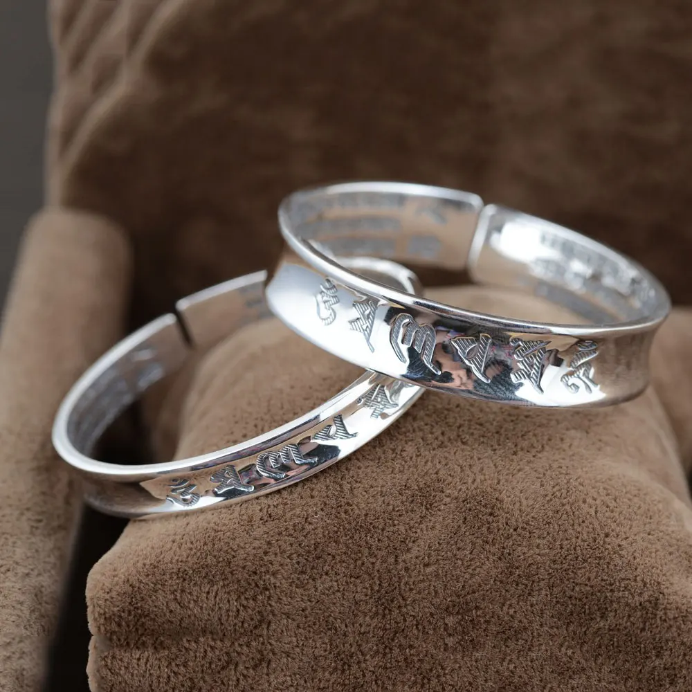 Pure 925 Silver Bangle Mantra Good Luck 100% S925 Sterling Silver 5.3cm Om mani padme hum Bangles for Women Men Jewelry Pure 925 Silver Bangle Mantra Good Luck 100% S925 Sterling Silver 5.3cm Om mani padme hum Bangles for Women Men Jewelry