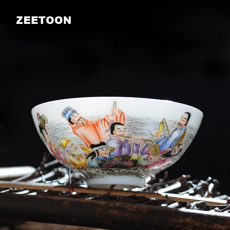 

Boutique Chinese Ceramic Authentic Jingdezhen Famille Rose Porcelain Teacup Tea Bowl Master Cup Tea Cup Kung fu tea set Gift Box