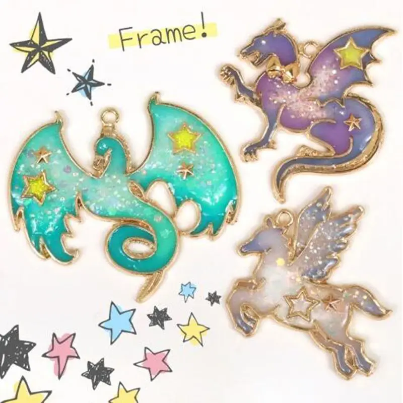 

3Pc Dragon Horse Frame Pendant Bezel Setting Cabochon Setting UV Resin Jewelry DIY Epoxy Resin Charm