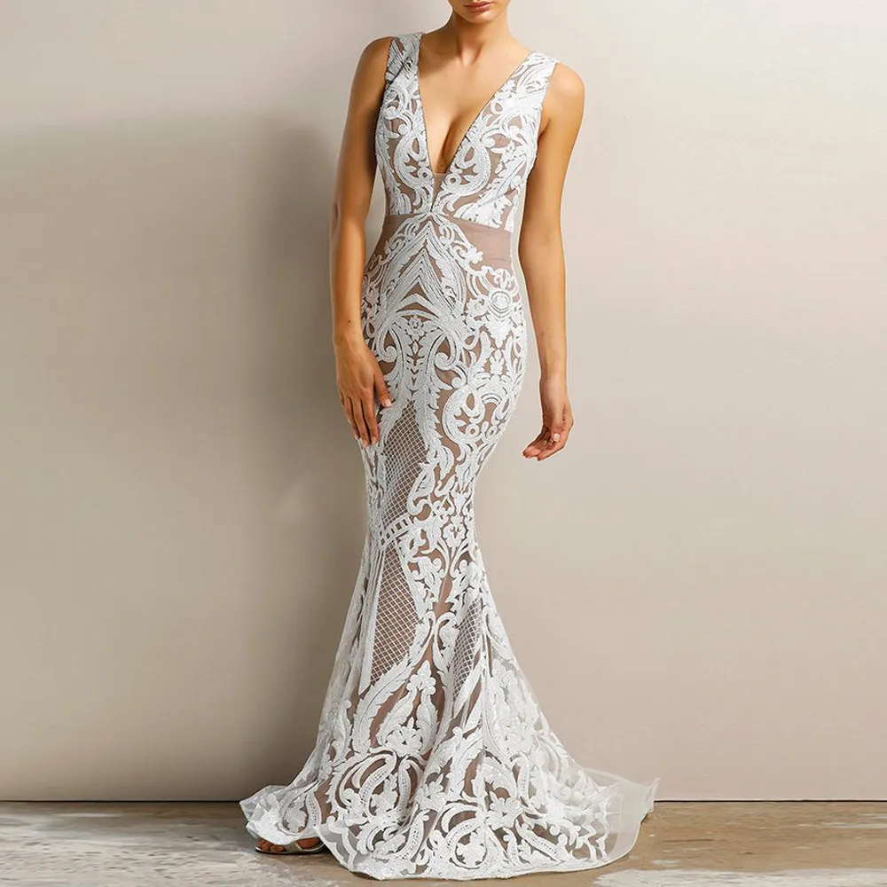 

Summer Party Bandage Dress 2019 Women Elegant Deep V Neck Long Dresses Woman Party Night Sexy Dress Ladies Dresses