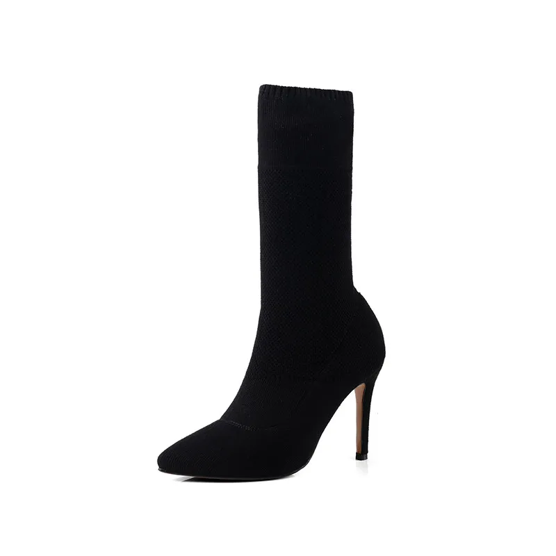 ASUMER/модные черные на осень-зиму женская обувь с острым носком Вязание до середины икры сапоги элегантные женские для выпускного женские